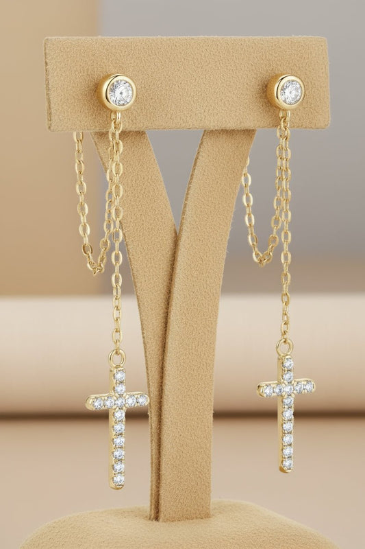 Gold cross moissanite earrings 