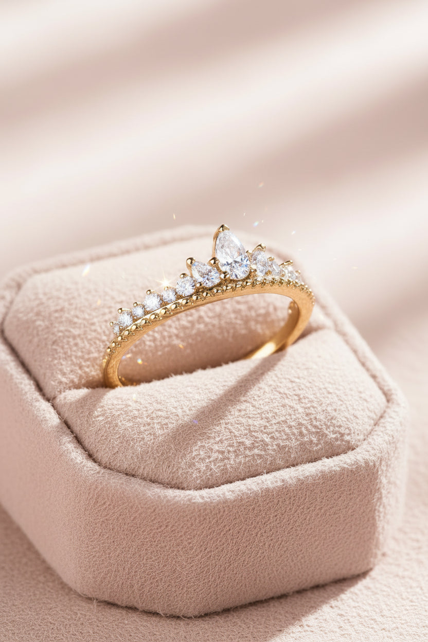 Gold ring with moissanite stones