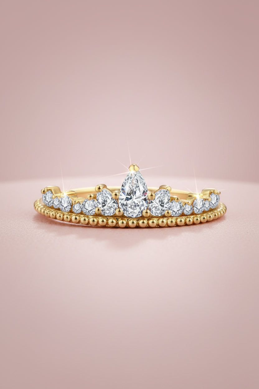Gold ring with moissanite stones