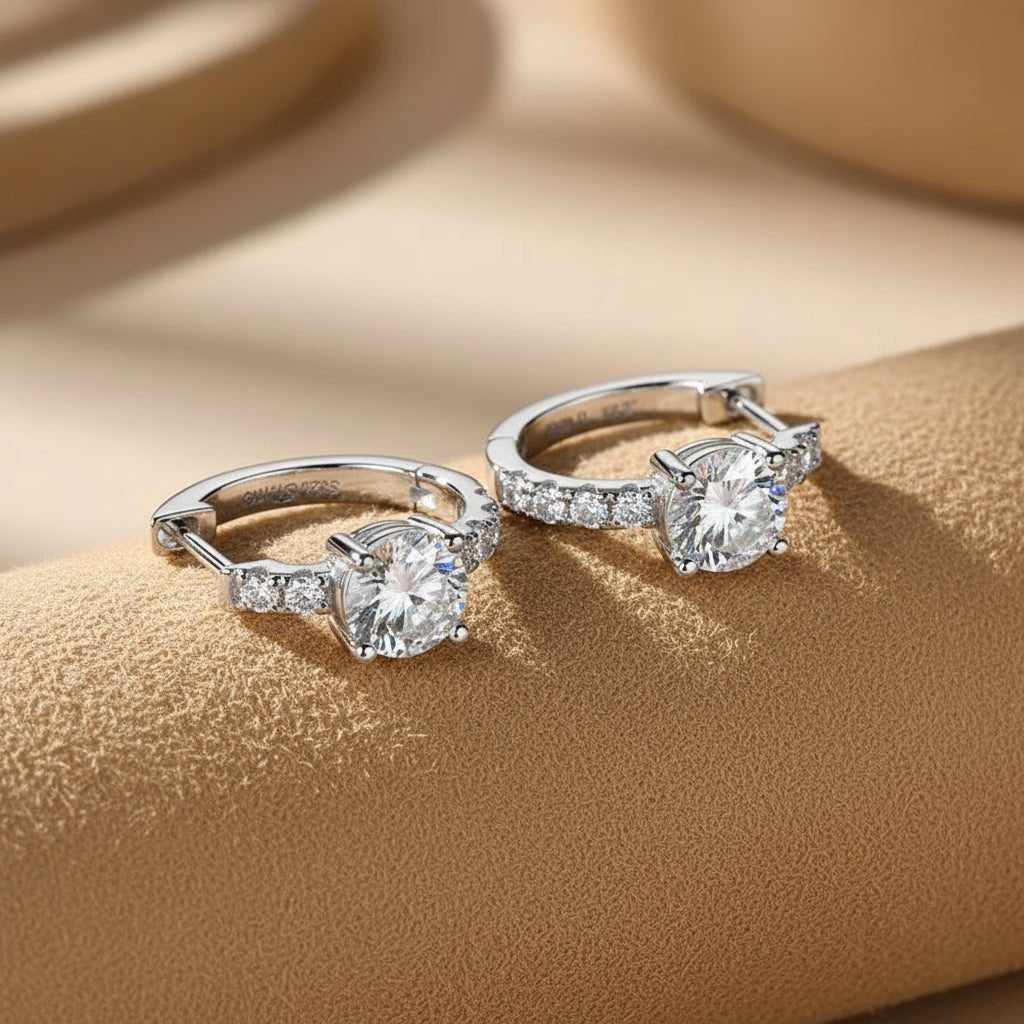 Silver moissanite hoop earrings 