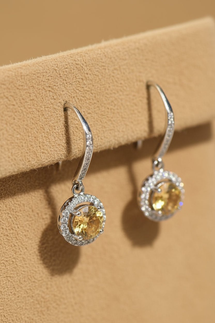 yellow gemstone earrings with moissanite stone