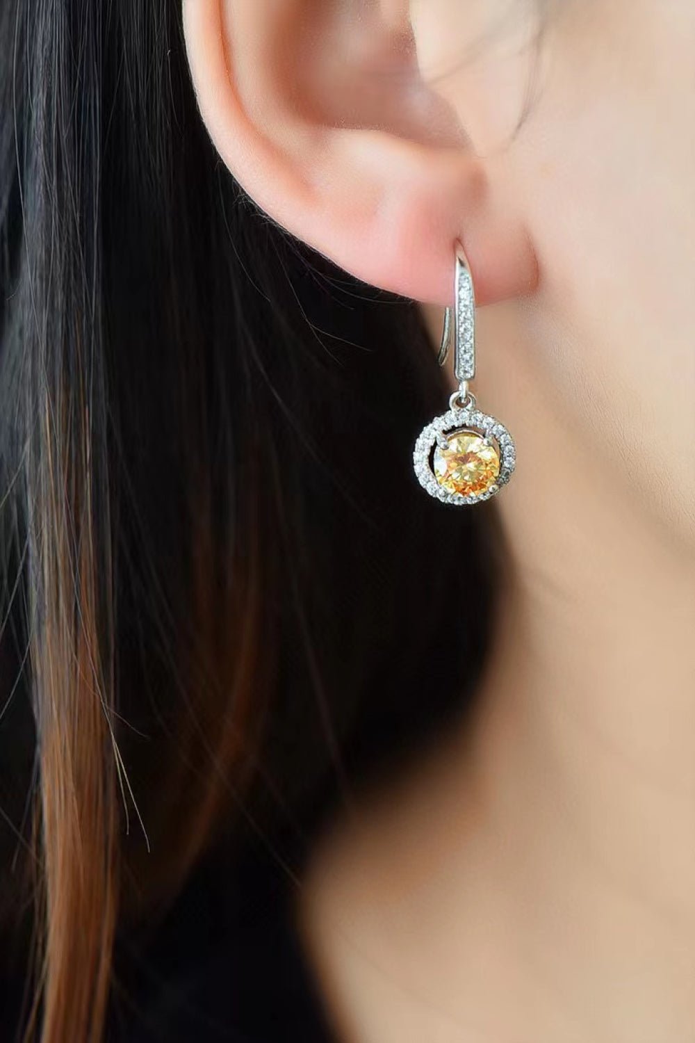 yellow gemstone earrings with moissanite stone